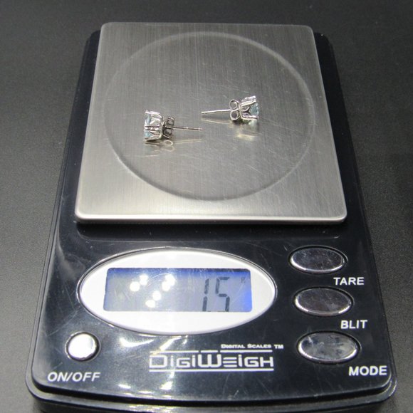 Sterling Ornate Oval Blue Topaz Stud Earrings - Picture 7 of 7